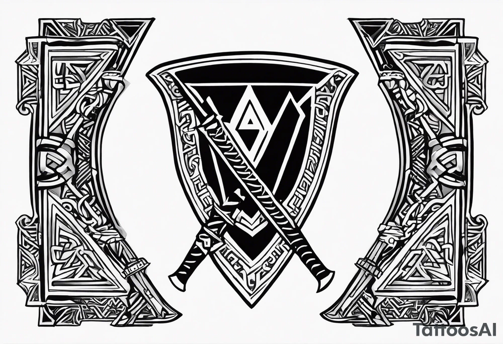 Valhalla sword shield axe Valknut victory tattoo idea