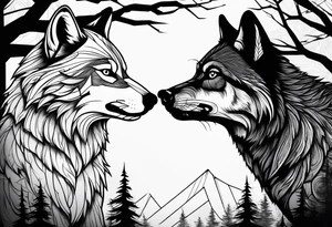 fight between Wolf and raccoon
Background Woods tattoo idea