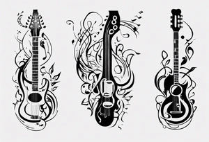 Design a vertical tattoo that captures the essence of my love for music, incorporating flowing musical notes and instrument elements, suitable for placement on the back of the forearm tattoo idea