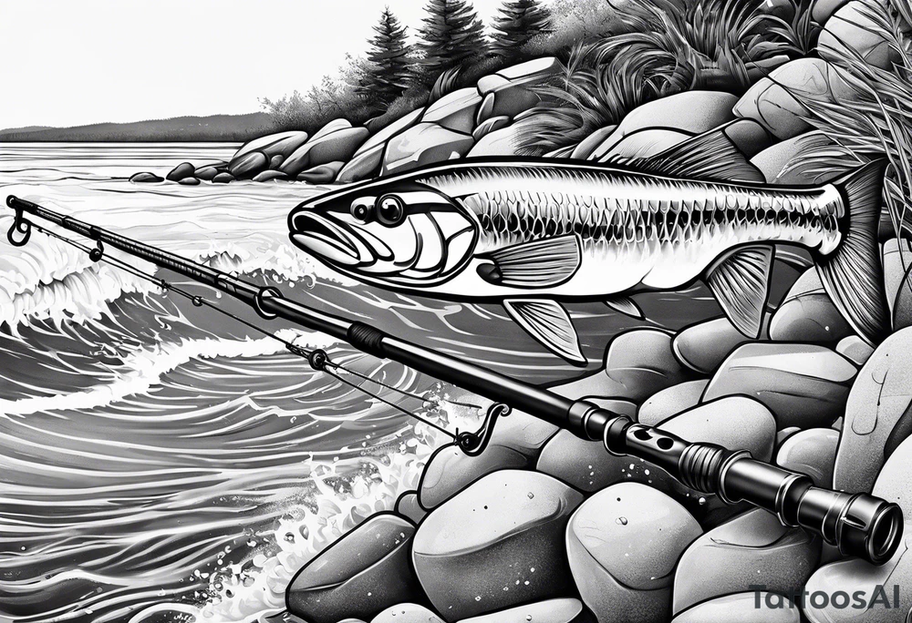 Fishing rod on a beach tattoo idea