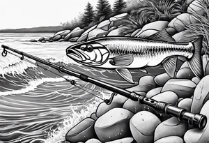 Fishing rod on a beach tattoo idea