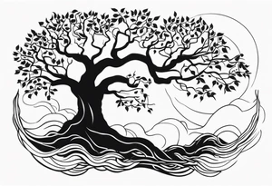 A tree reaching the sky with the roots reaching hell, having a snake around it. All based on Carl Jung ideas. tattoo idea