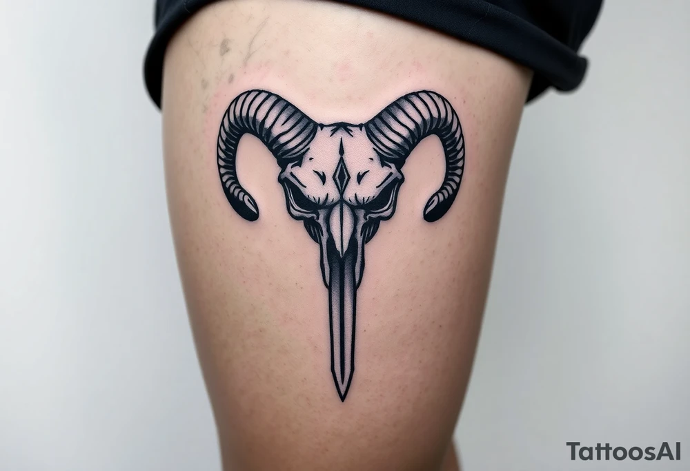 Ram skull with sword going down through the middle tattoo idea
