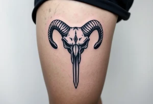 Ram skull with sword going down through the middle tattoo idea