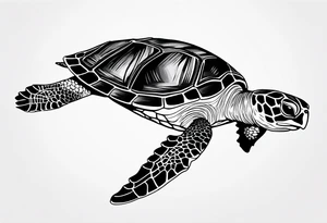 Hawksbill turtle swimming, side view, scuba diving tank on its back tattoo idea