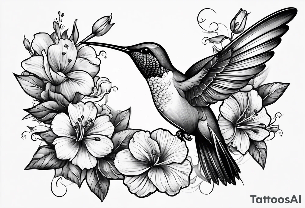 hummingbird and flowers tattoo idea
