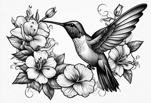 hummingbird and flowers tattoo idea