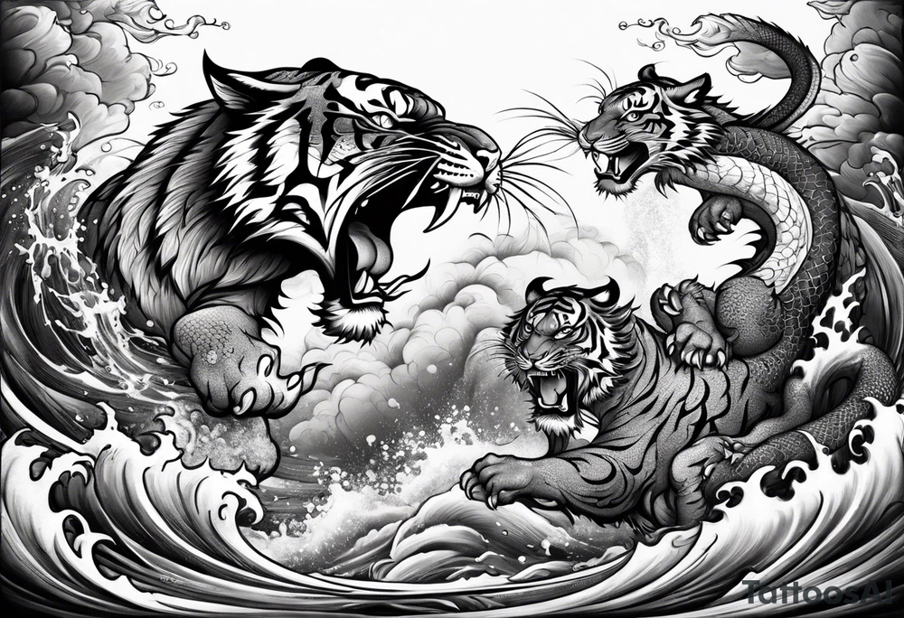 Tiger fighting a water dragon tattoo idea