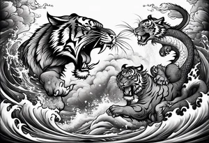 Tiger fighting a water dragon tattoo idea