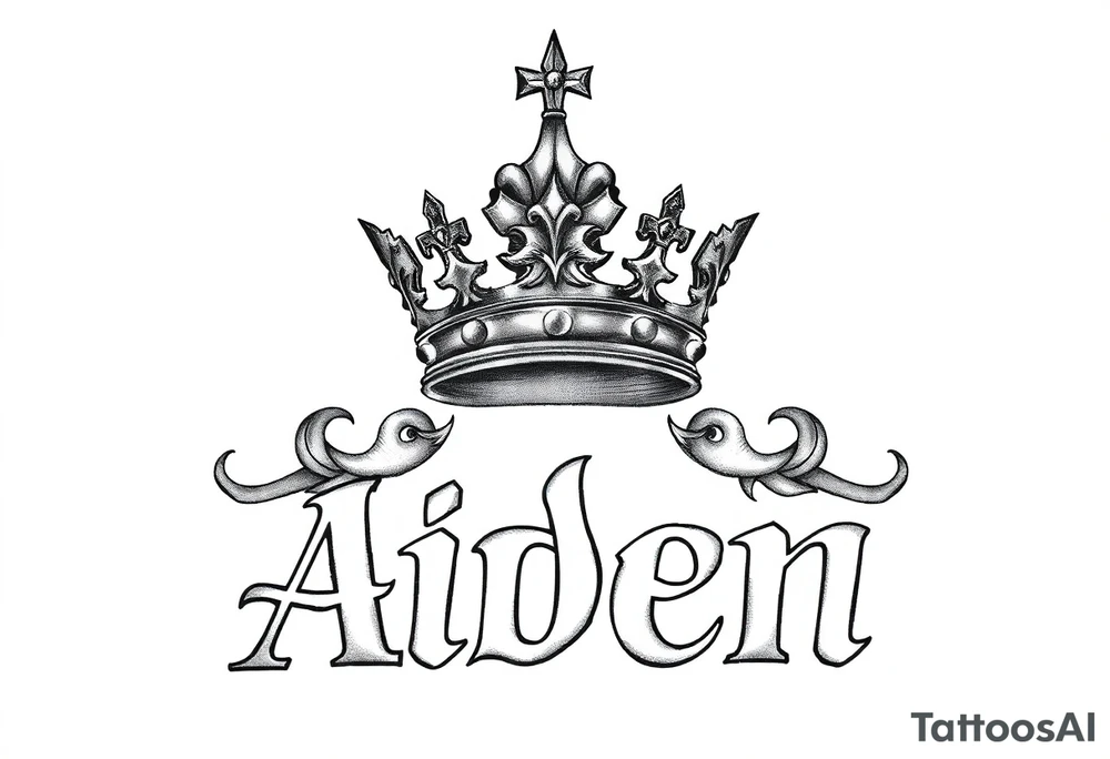Kings crown above the name Aiden tattoo idea