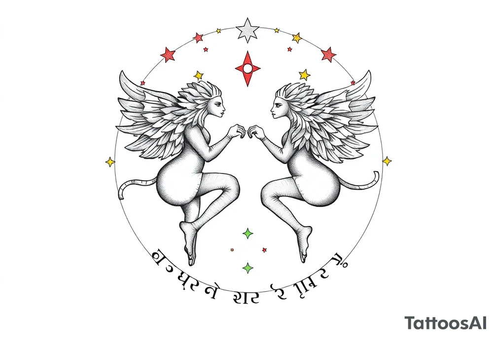 Gemini stars constellation in the sky with Egyptian language tattoo idea
