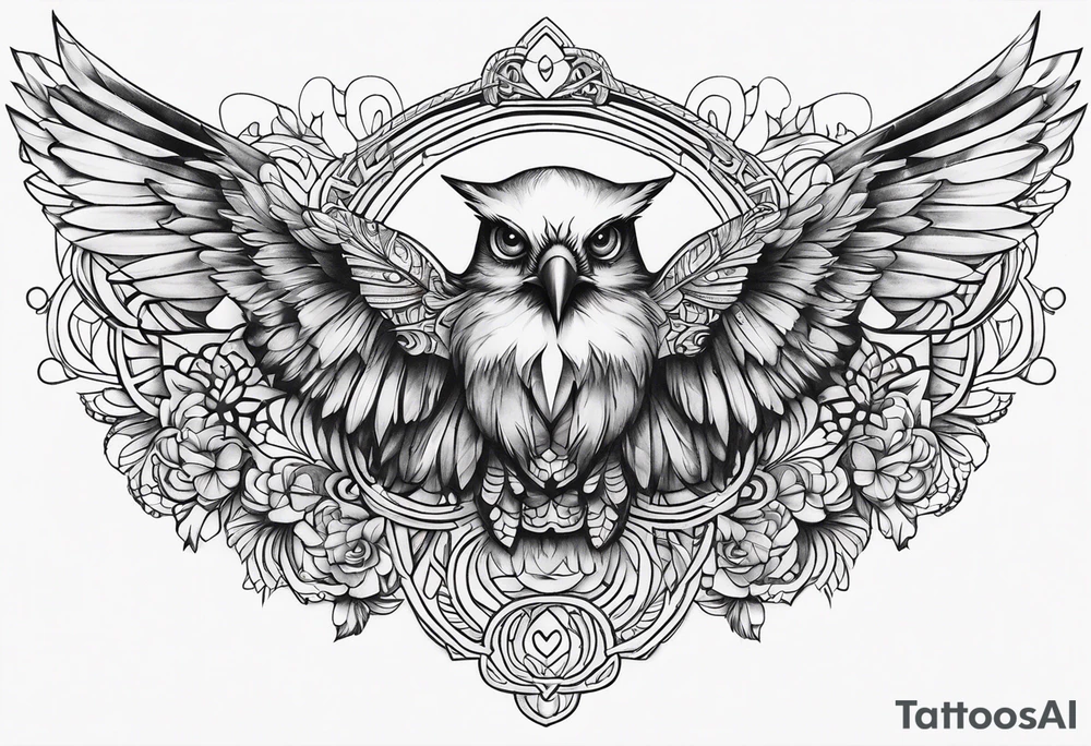 bird face , symmetrical, chest tattoo tattoo idea