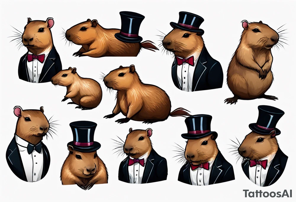 Capybara wearing a tuxedo tattoo idea