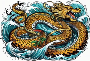 World serpent fighting in a typhoon tattoo idea