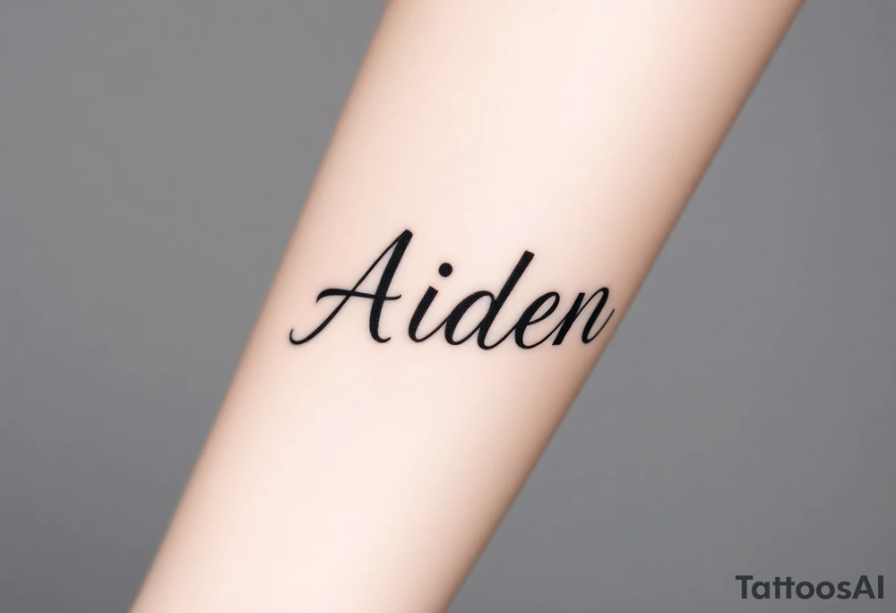 The name Aiden with shading around it tattoo idea