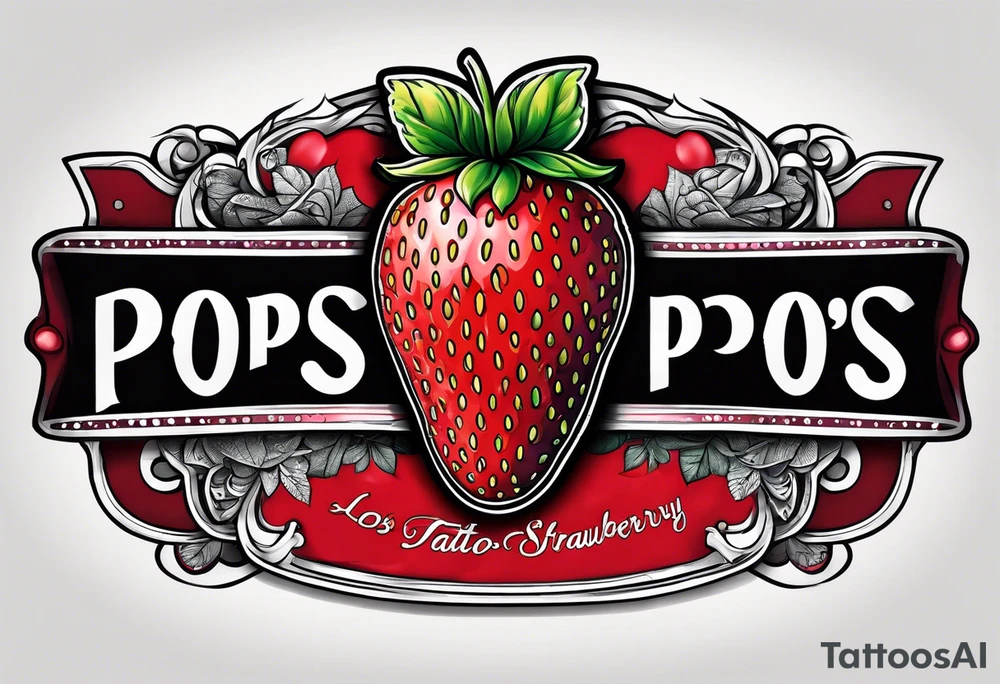 lonely strawberry wrapped in banner saying Pops tattoo idea