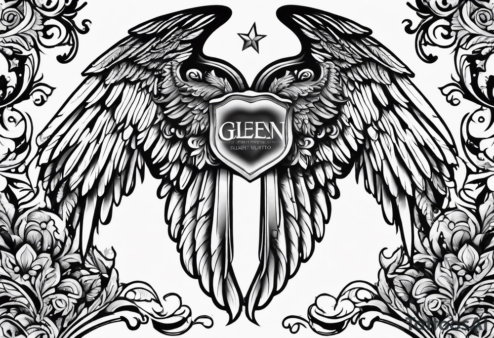 Angel Wings with the word Glenn in between tattoo idea Angel Wings with the word Glenn in between tattoo idea