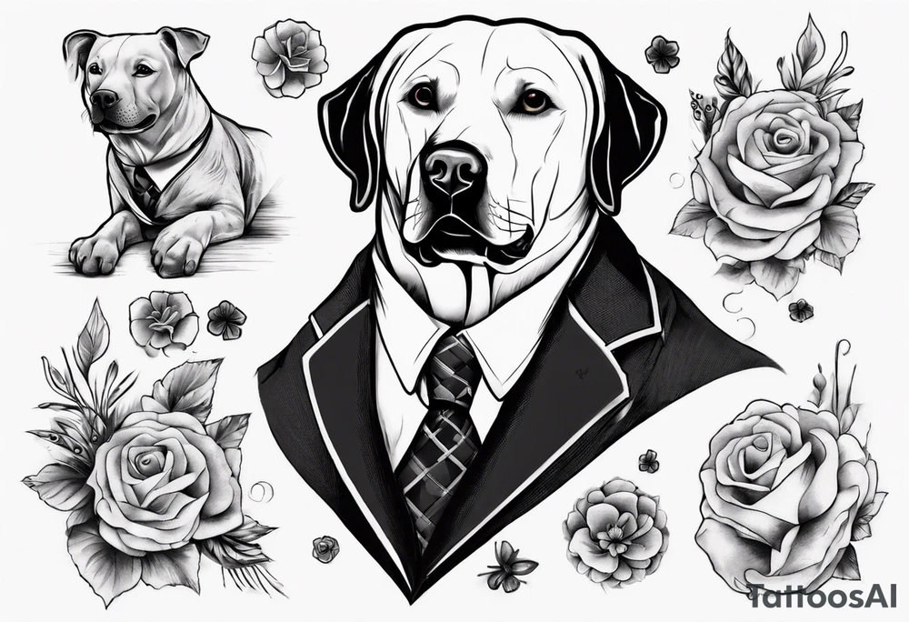 A labrador in a double breasted suit tattoo idea