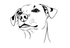 dog with a bee sitting on his nose. fine line very simple tattoo idea
