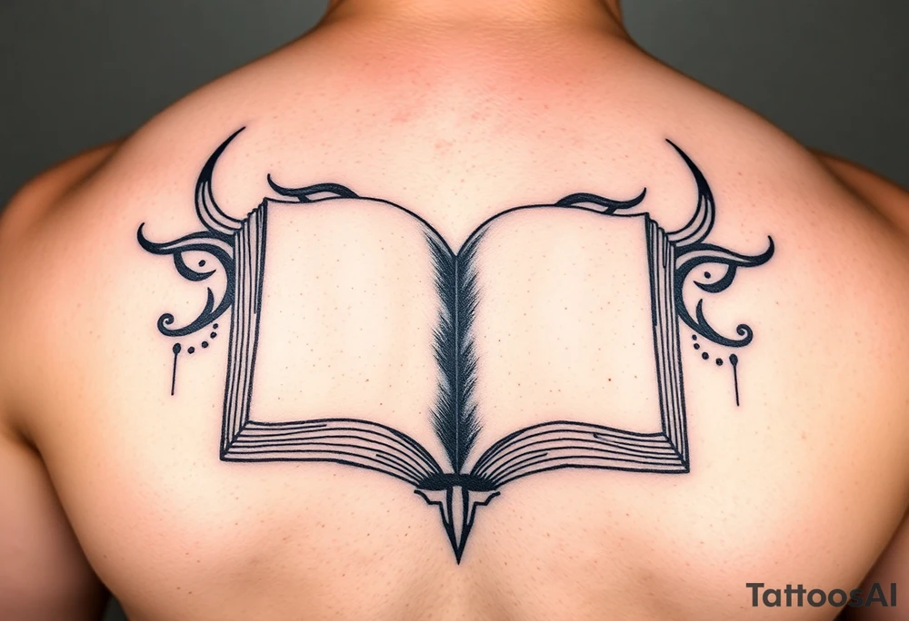 artistic open book that looks more like a tribal tattoo than a book tattoo idea
