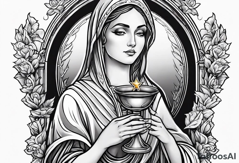 Female saint holding a chalice tattoo idea