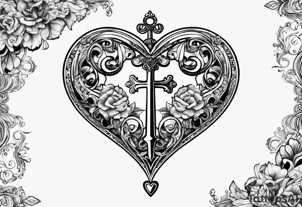 Antique keys heart shaped tattoo idea