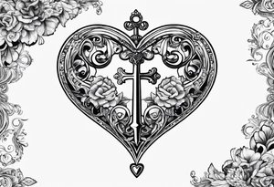 Antique keys heart shaped tattoo idea