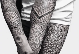 Honey comb full leg sleeve male geometric tattoo idea