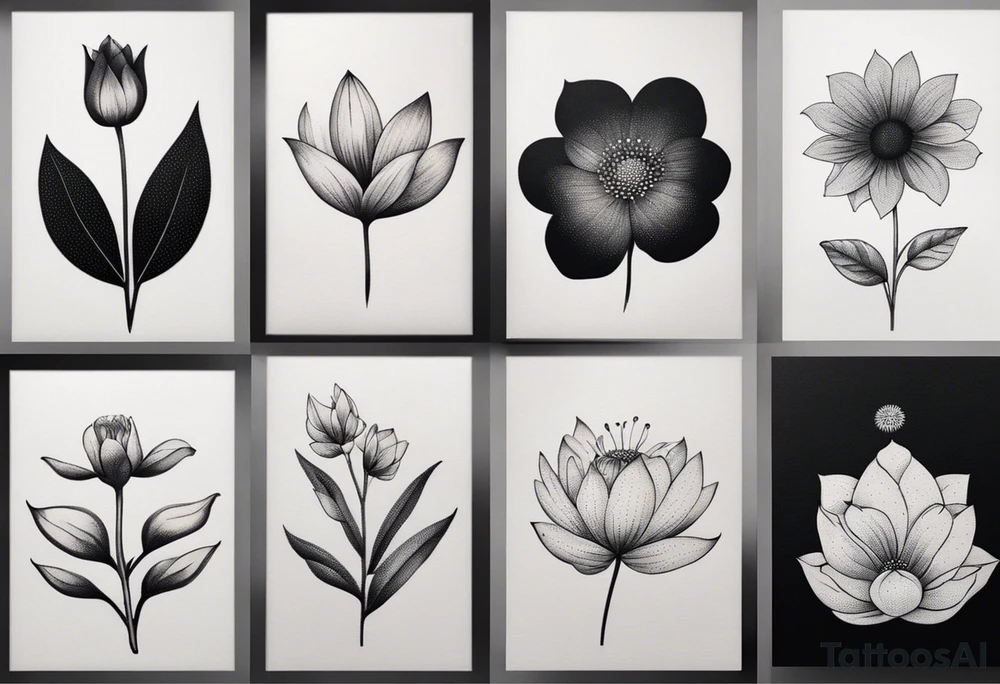 “Produce a series of minimalist flower tattoos, each representing different blooms with a focus on simplicity and beauty.” tattoo idea