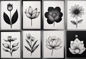 “Produce a series of minimalist flower tattoos, each representing different blooms with a focus on simplicity and beauty.” tattoo idea