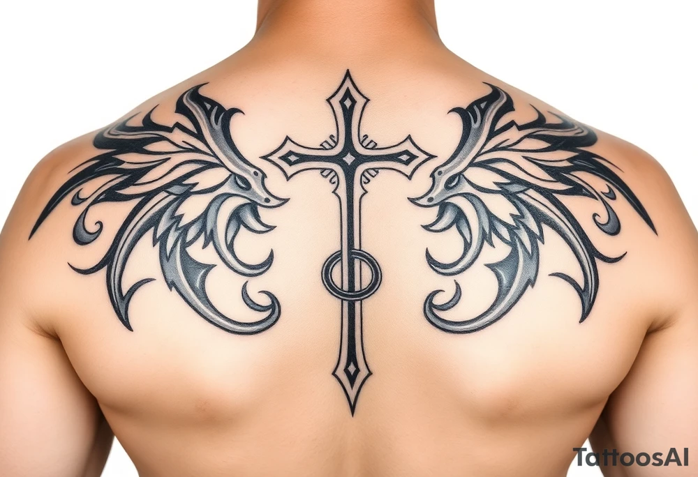 samoan tribal with cross and a clef tattoo idea