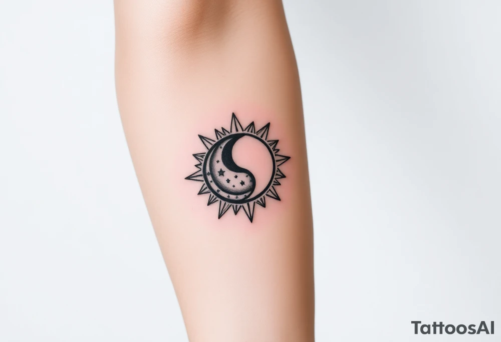 sun and moon in constellation patterns tattoo idea