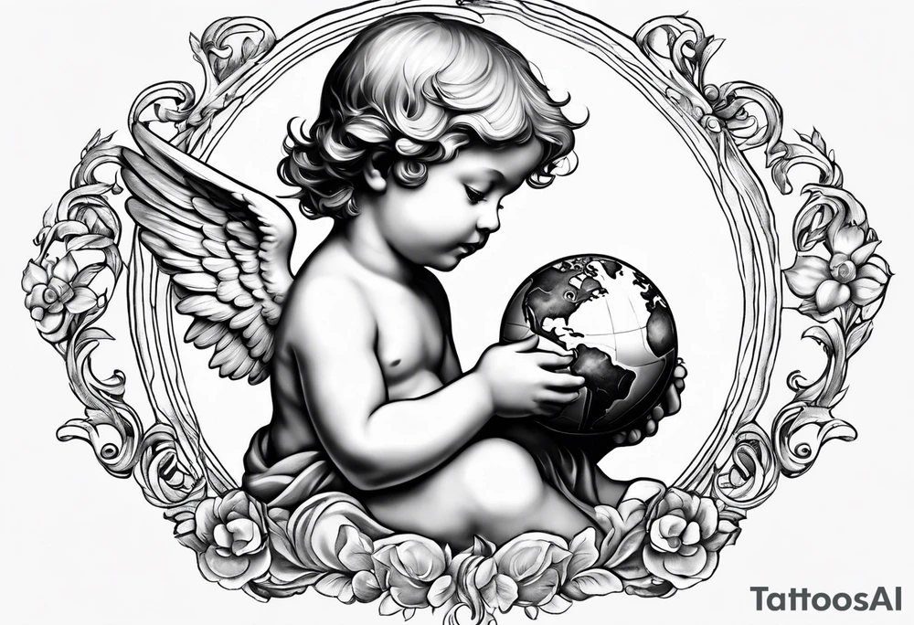 little angel holding the globus tattoo idea