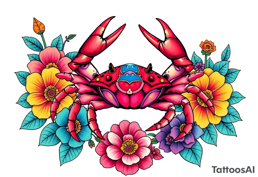Crab in floral tattoo idea