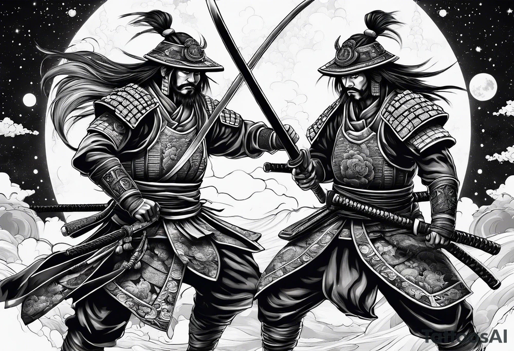 two samurai fighting in space tattoo idea