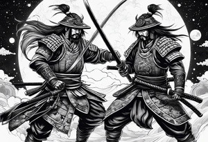 two samurai fighting in space tattoo idea