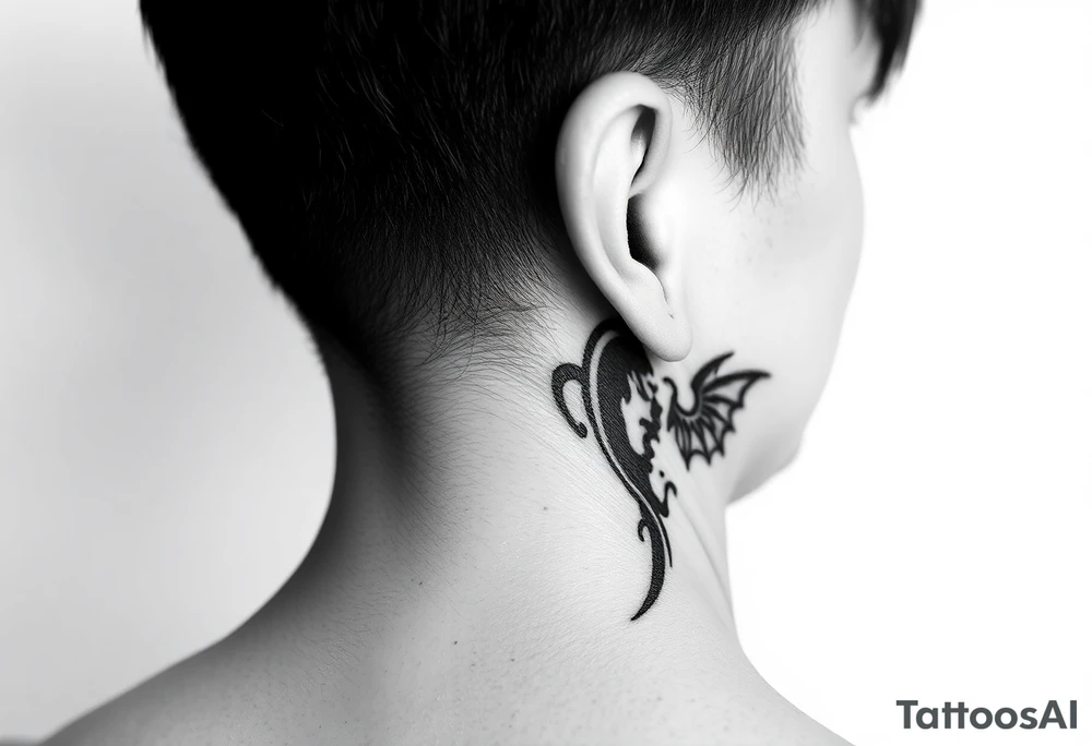 position behind the neck Angel (on the right) whispering in the right ear, demon (on the left) whispering in the left ear tattoo idea