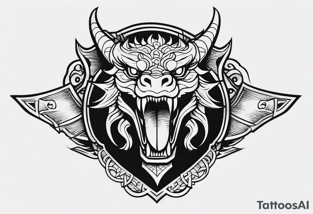Valhalla sword shield dragon head tattoo idea