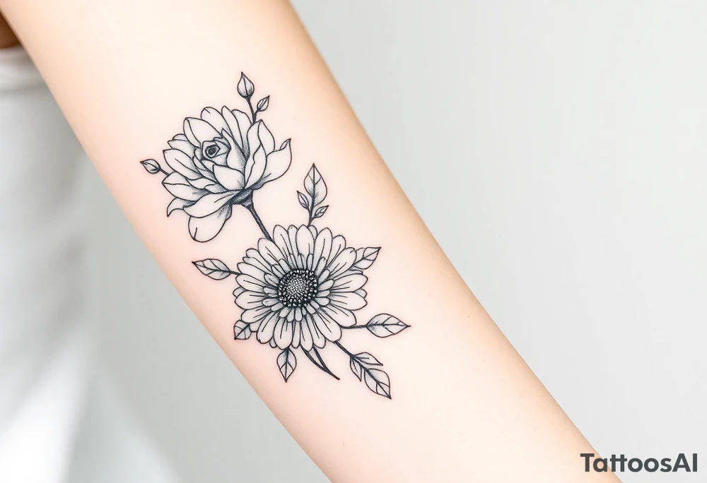 Rose and Chrysanthemum bouquet tattoo tattoo idea