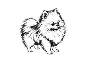 A silhouette stencil style drawing of a cute long haired Pomeranian tattoo idea