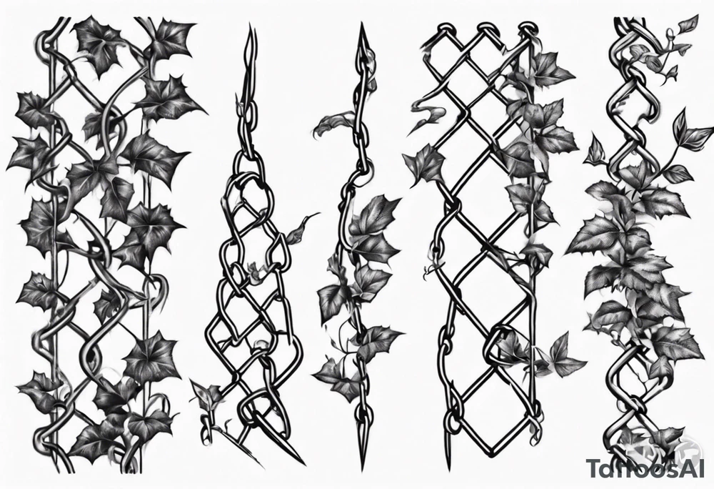 chain link fence with pointy ivy tattoo idea