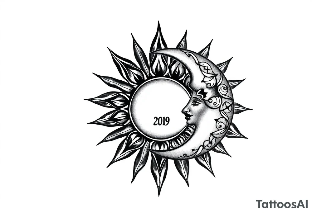 sun and moon with constellation patterns tattoo idea