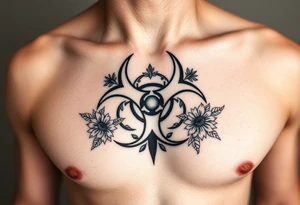 floral biohazard symbol in old school style black ink.
tattoo placed on stomach tattoo idea