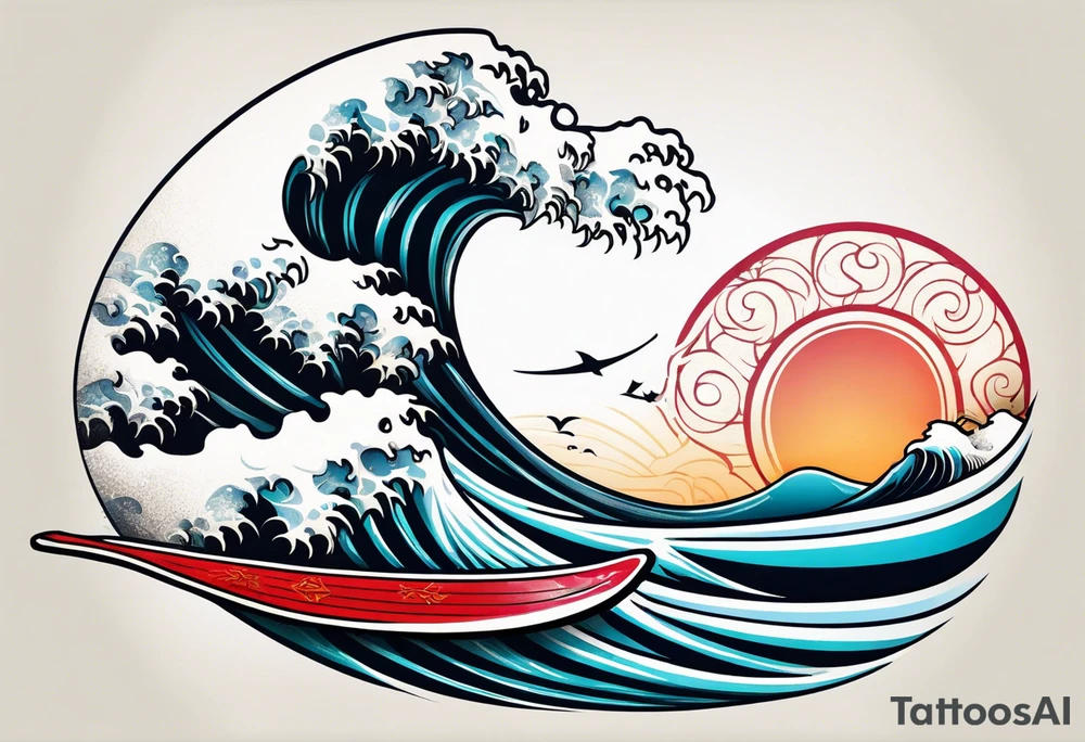 Surfboard with a wave inside it tattoo idea