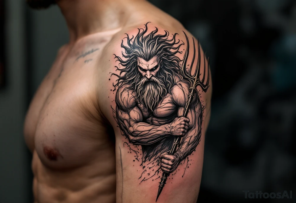 poseidon with trident tattoo idea