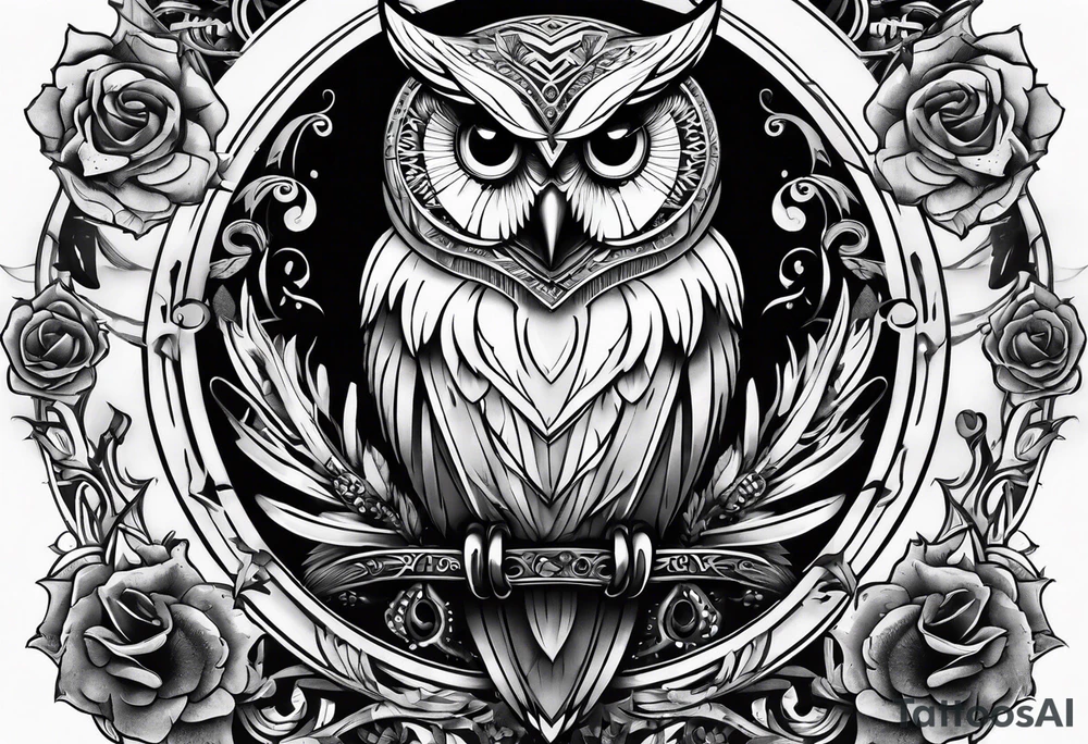Owl on left chest tattoo idea