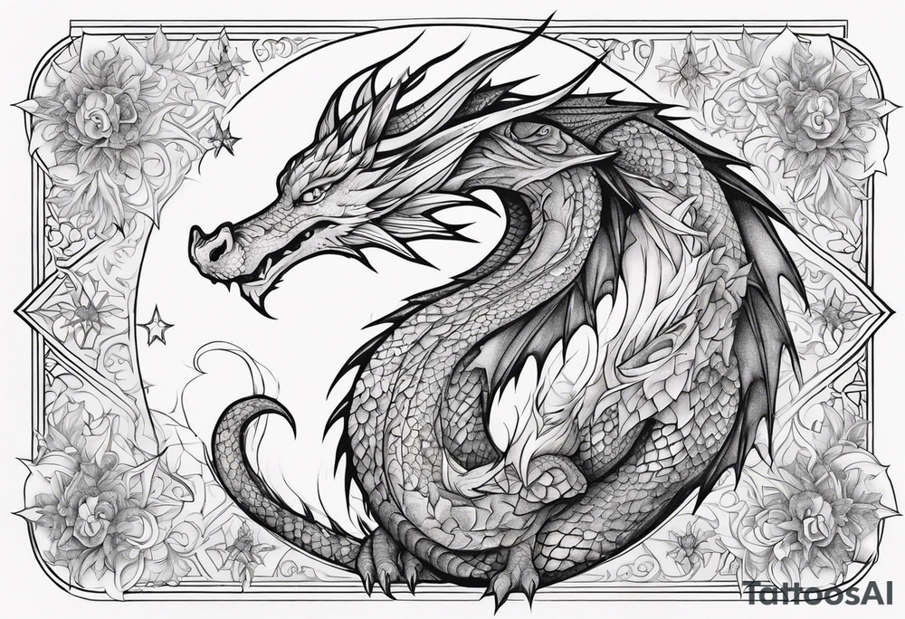 dragon cute , celestial, cross, snowflake tattoo idea