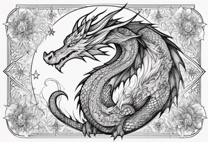 dragon cute , celestial, cross, snowflake tattoo idea