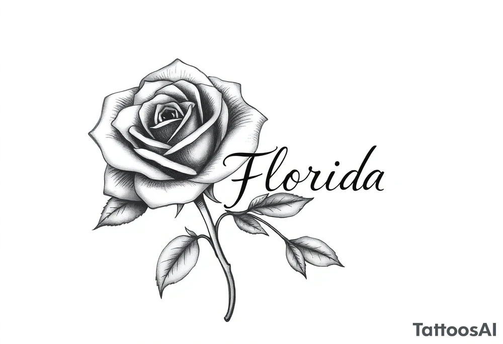 ROSE AND STEM WITH FLORIDA WRITTEN IN VERTICAL AS tattoo idea