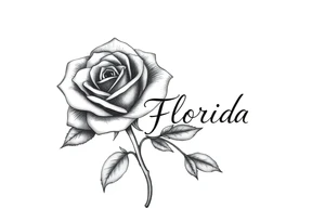 ROSE AND STEM WITH FLORIDA WRITTEN IN VERTICAL AS tattoo idea